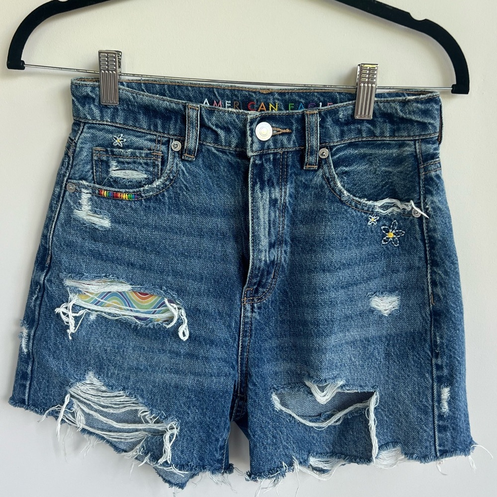 American Eagle Outfitters Dark Blue Distressed Jean Shorts